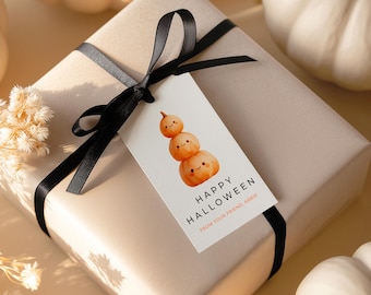 Minimalist Halloween Treat Tags: Boho Pumpkin Gift Tag, Boo Basket Editable Canva Template