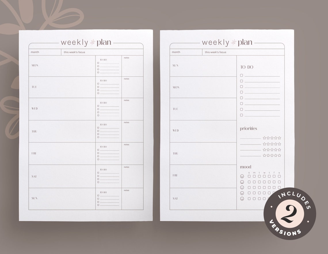 Natural Aesthetic Weekly Planner With Schedule, Date, Mood Tracker ...