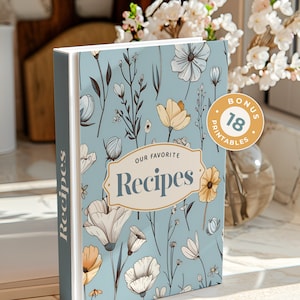 Capa para fichário de receitas | Kit floral elegante minimalista, capa de livro de receitas, lombada e divisórias, capa digital, modelo de receita bônus | PDF