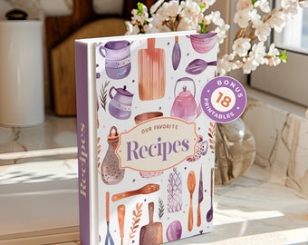 Purple Kitchen Recipe Binder Cover: Utensil Design, Canva Template and PDF  (Digital Download)