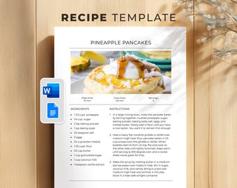 Minimalistische Rezeptvorlage, bearbeitbare Familienkochbuchseite (Word & Google Docs)