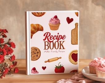 Editable Embroidered Recipe Binder Cover, Red Vintage Farmhouse Cookbook Cover, Canva Template