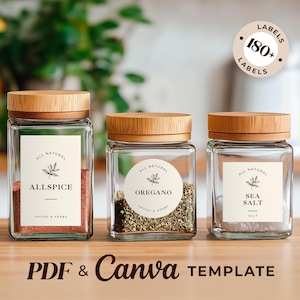 Etiquetas de especias beige, sencillas y naturales (plantilla editable de Canva y PDF tamaño carta/A4) Etiquetas de especias, etiquetas minimalistas personalizadas, etiquetas de hierbas