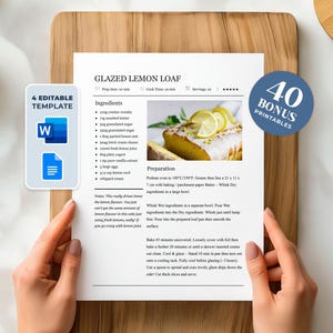 Editable Recipe Template: Printable Recipe Book Page, MS Word & Google Docs (Digital Download)