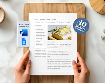 Editable Recipe Template: Printable Recipe Book Page, MS Word & Google Docs (Digital Download)