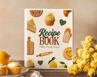 Embroidered Farmhouse Cookbook Cover,  Yellow Vintage Recipe Binder Cover, Editable Canva Template