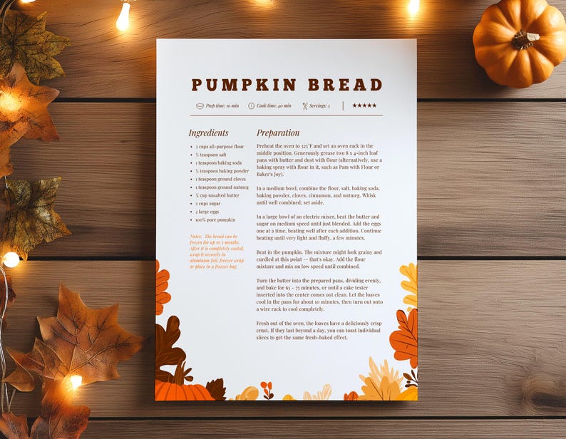 Vintage Thanksgiving Recipe Template: Editable Autumn Cookbook Page ...