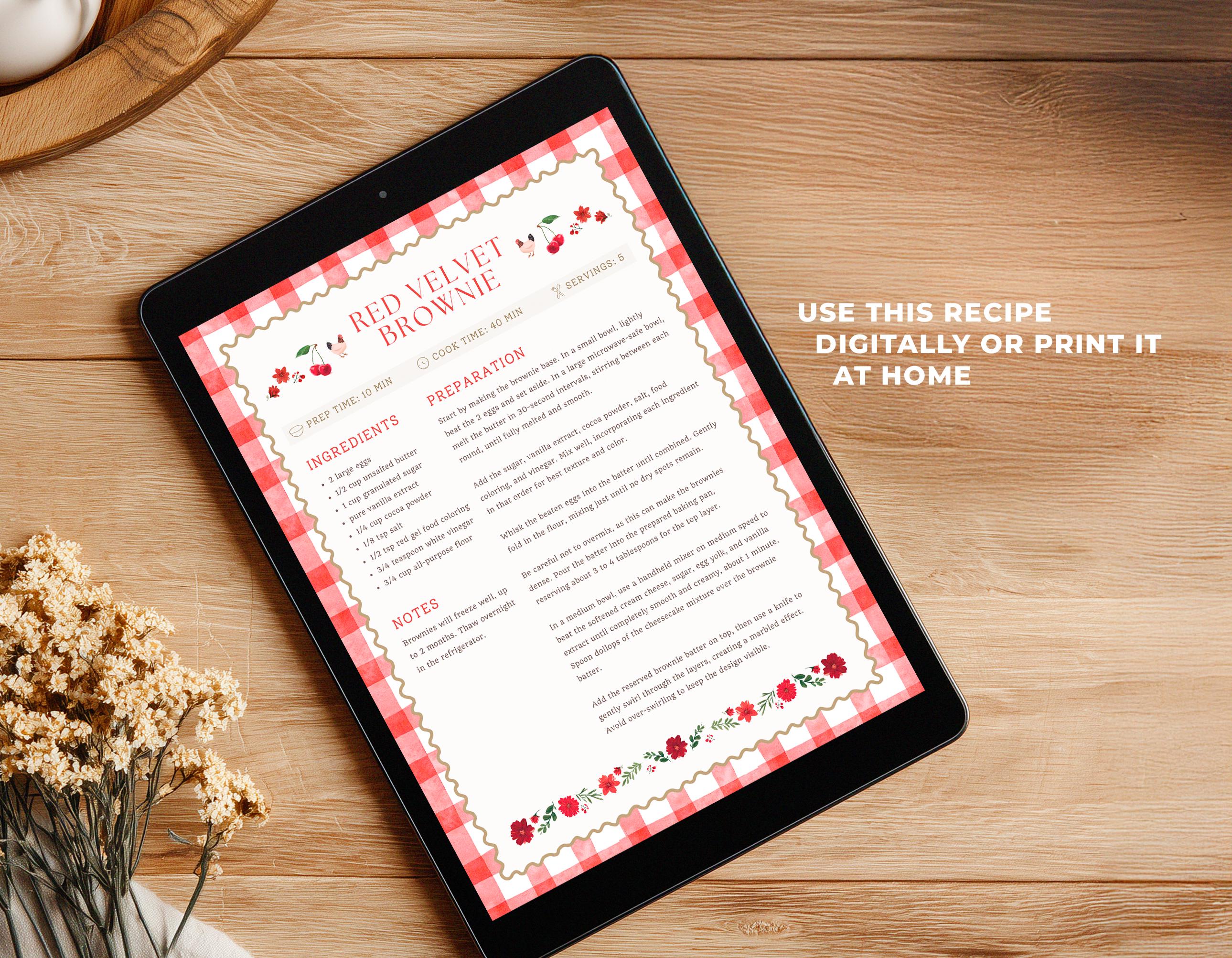 Rustic Recipe Pages Cozy Rustic Farmhouse Recipe Template, Editable Red Floral Family ...