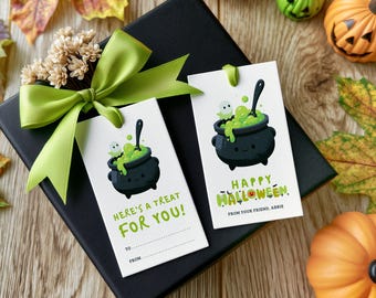Halloween Canva Editable Magic Cauldron Kids Gift Tags | Personalized Boo Basket Favor Treat Tags