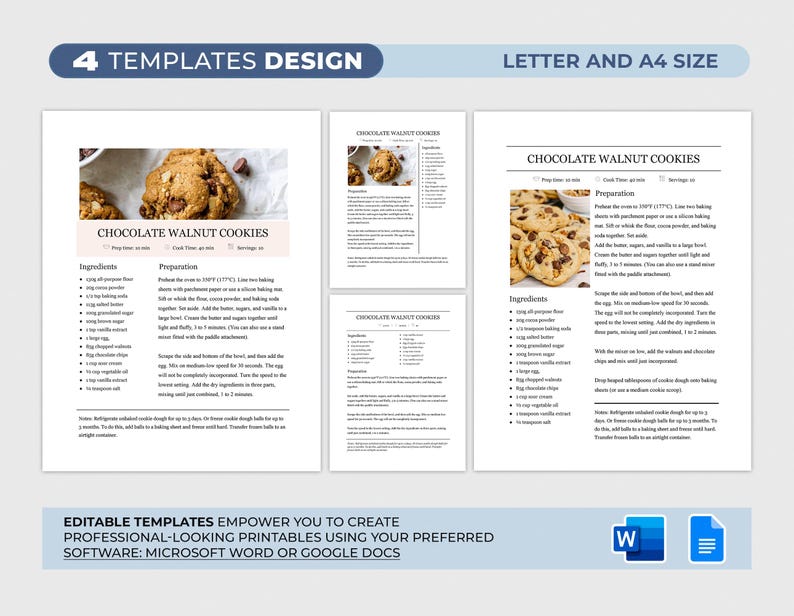 Editable Recipe Template with 4 designs