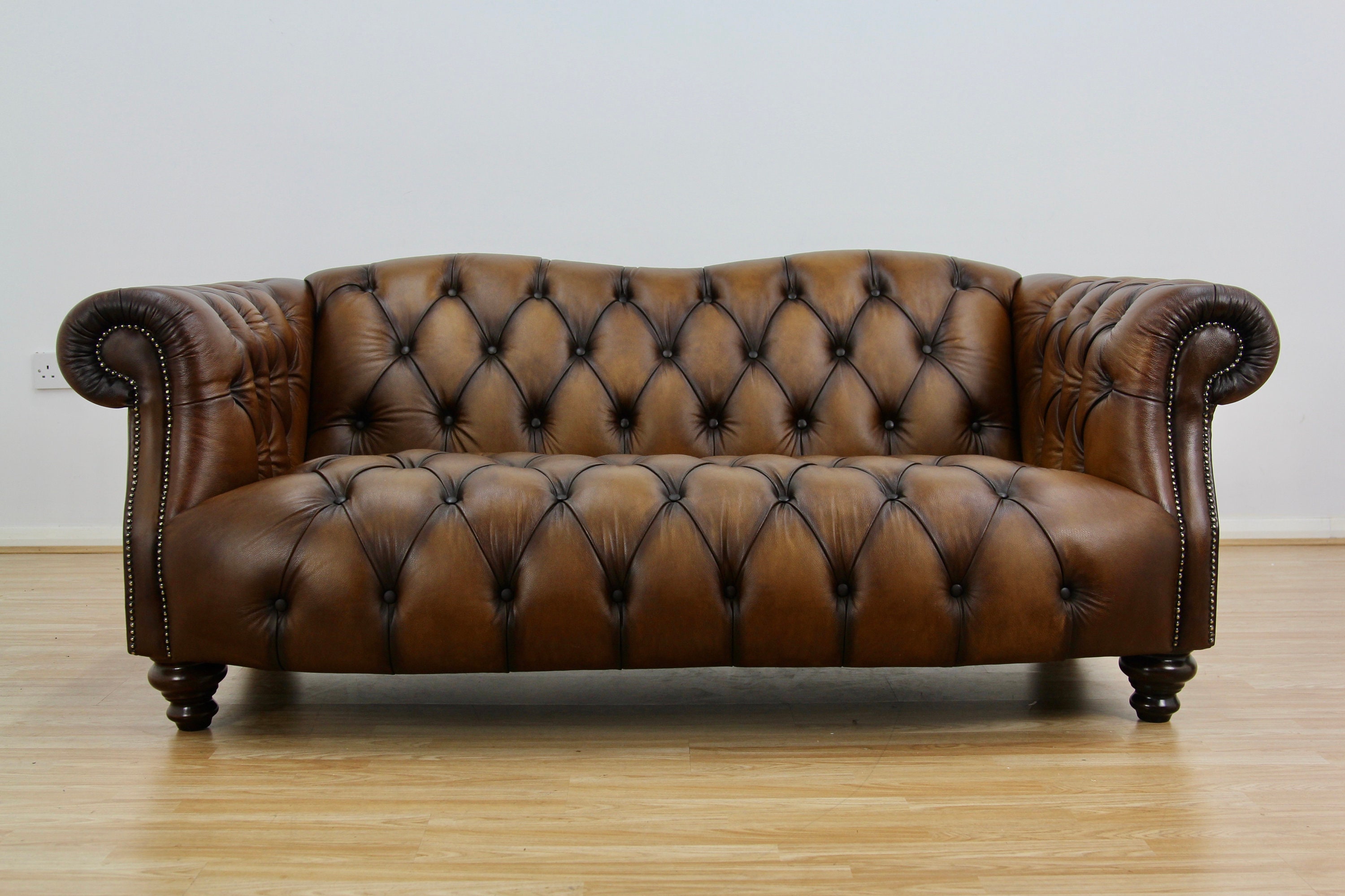 Lewis Montgomery 2 Seater Chesterfield Sofa Brown Antique Leather