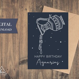 Printable Aquarius Birthday Card | Aquarius Card Zodiac Birthday ...