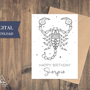 Scorpio Birthday Card Printable | Digital Scorpio Card for Birthday - Printable Card