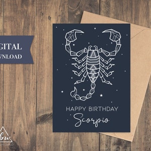 Skorpion Geburtstagskarte Printable | Digitale Skorpion Karte zum Geburtstag - Printable Card