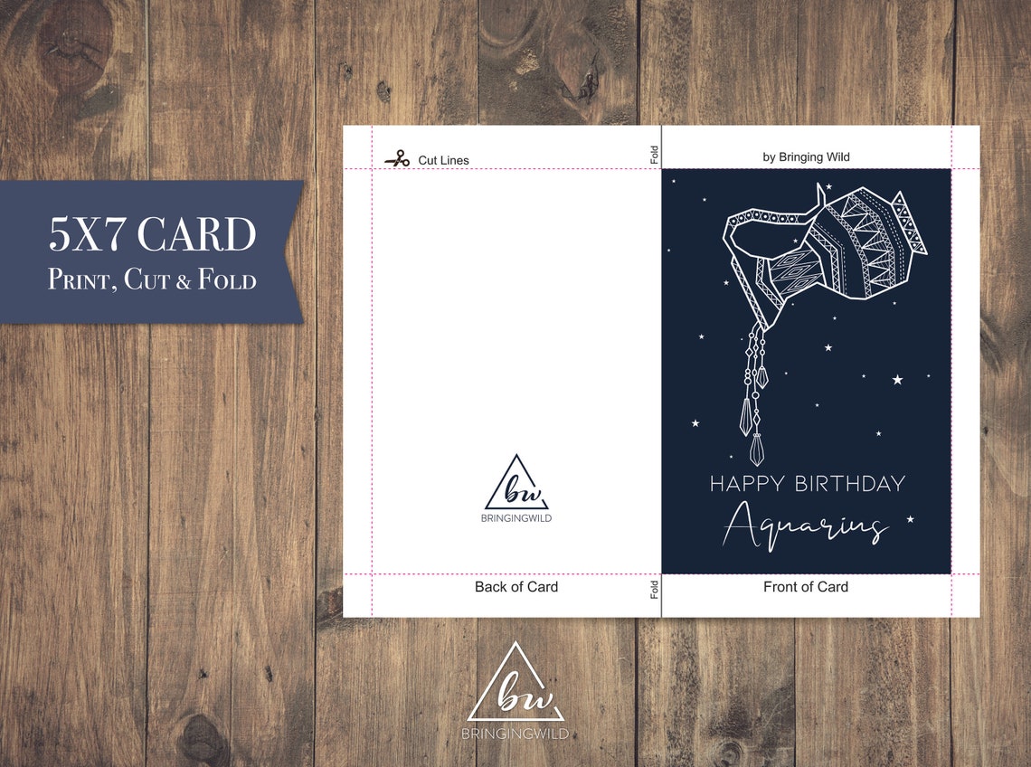 Printable Aquarius Birthday Card | Aquarius Card Zodiac Birthday ...