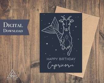 Capricorn Printable Birthday Card | Birthday Cards Zodiac Capricorn - Digital Download