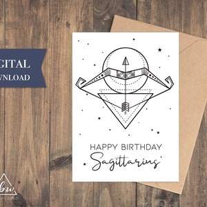 Schütze Geburtstagskarte Printable | Sternzeichen Geburtstagskarte - Digitaler Download