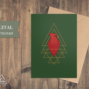 Cartão animal do inverno do feriado imprimível de <br> Entrega Rápida? Cardeal Pássaro de Natal - Download Digital