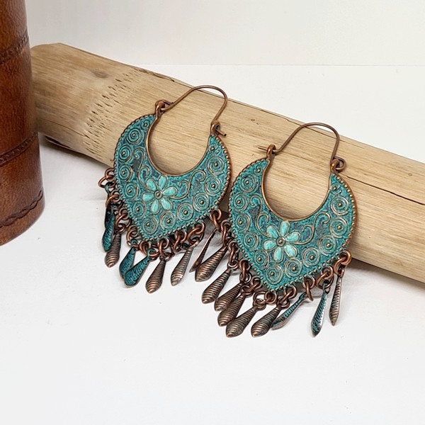 Women's earrings with copper-colored metal tassel BOHEME BO ETHNIQUE 374
