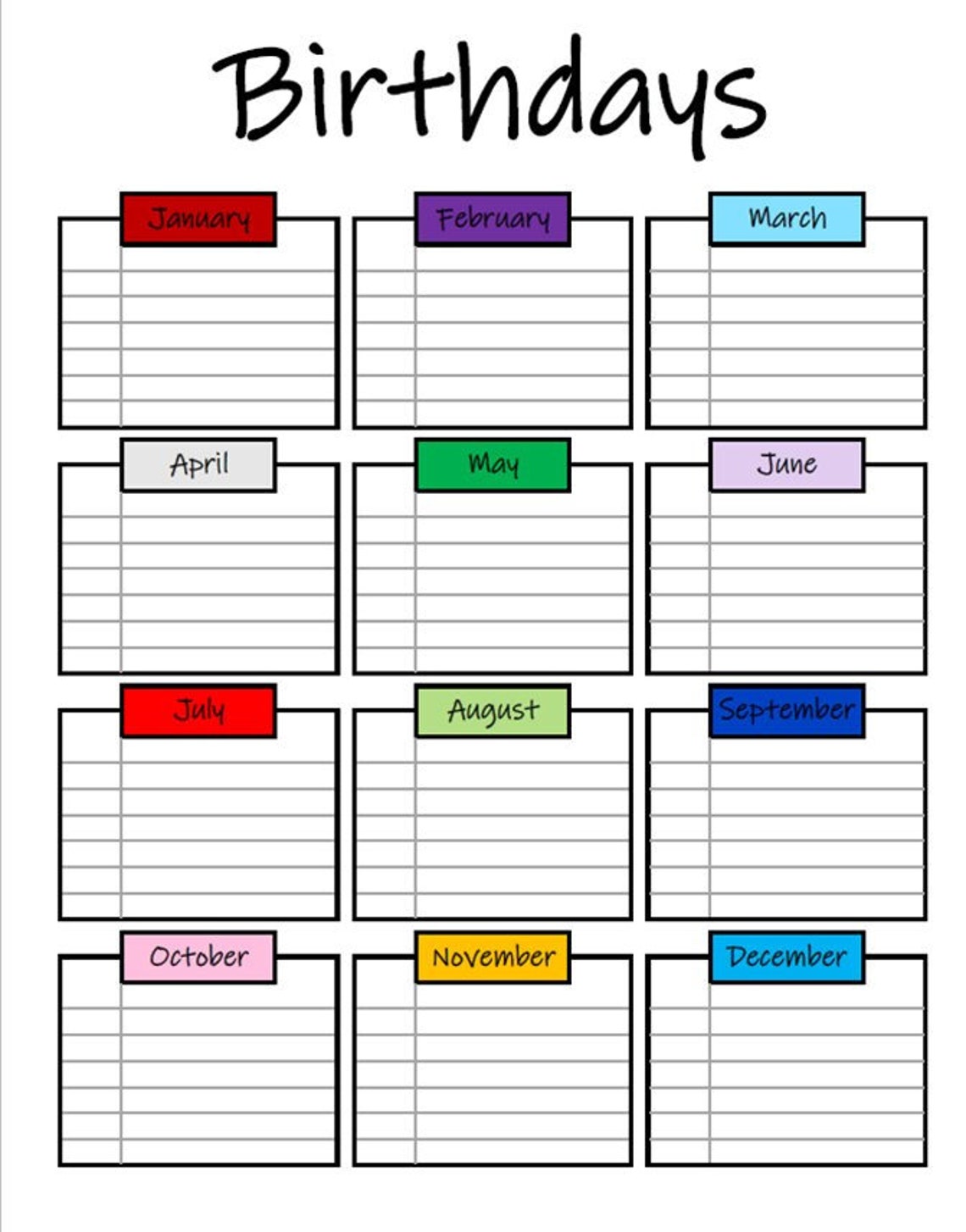 Birthday Calendar Etsy