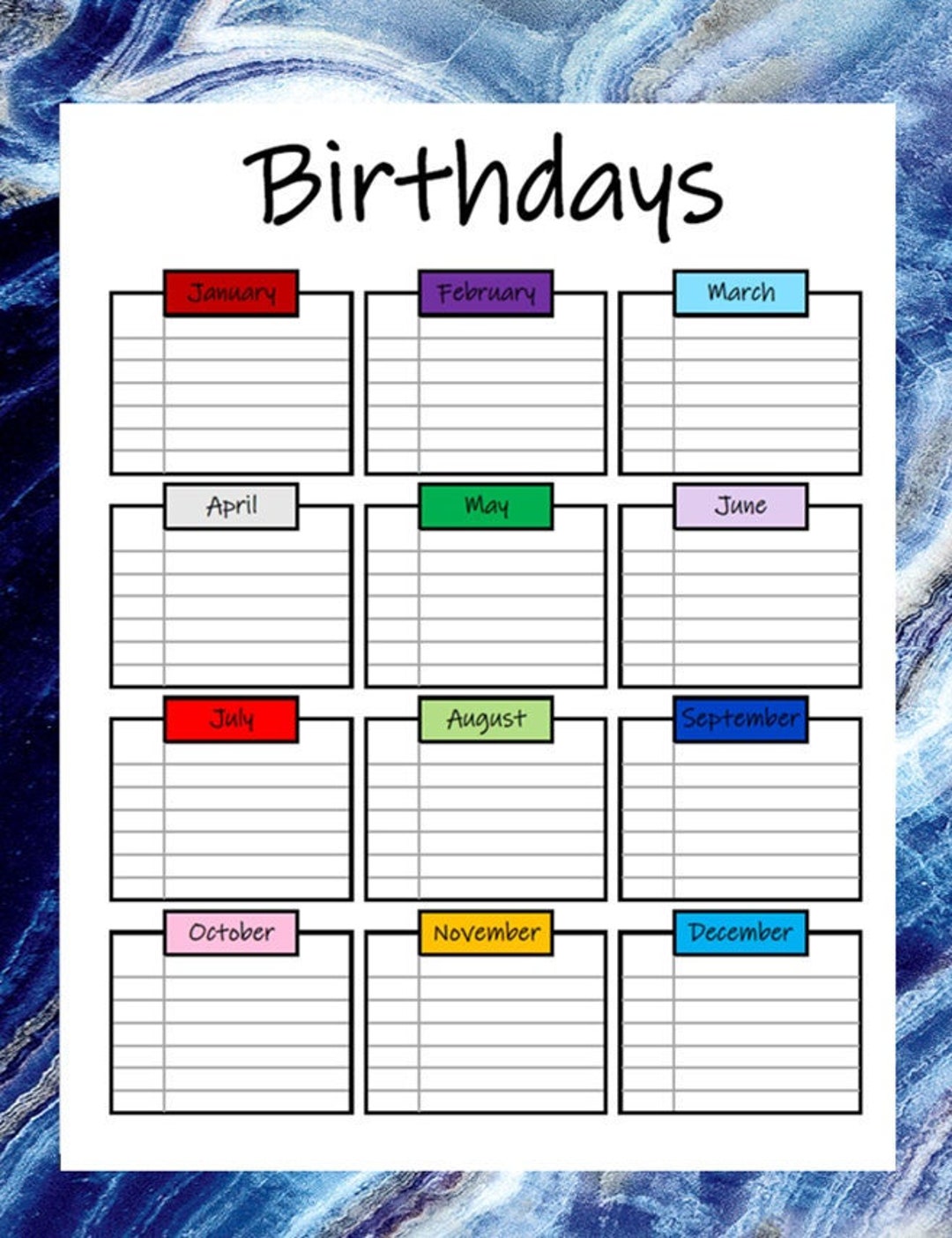 Birthday Calendar Etsy Birthday Calendar Etsy