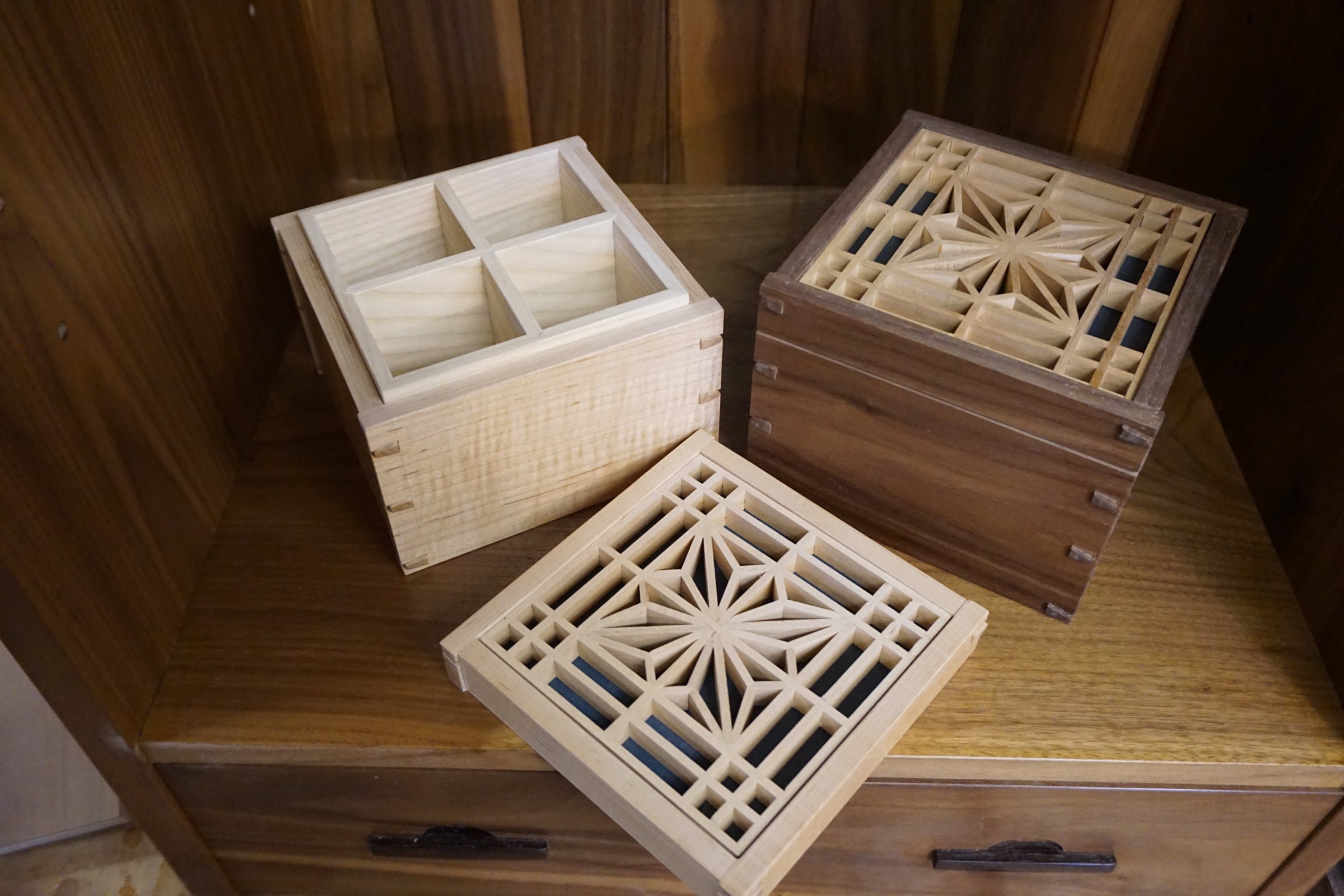 Kumiko wood tea box hand made. Etsy