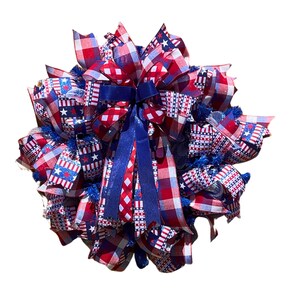 Patriotic Wreath - 4th of July Front Door Decor, Red White Blue Ribbon Wreath, Handmade Independence Day Decoration, Patriotic Decor