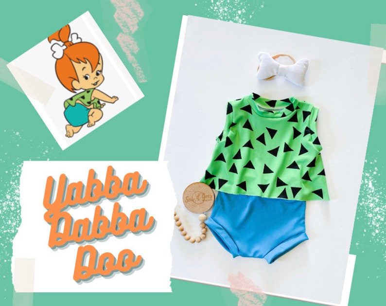 Pebbles costume, baby pebbles Halloween outfit, toddler Halloween outfit, pebbles costume set image 2