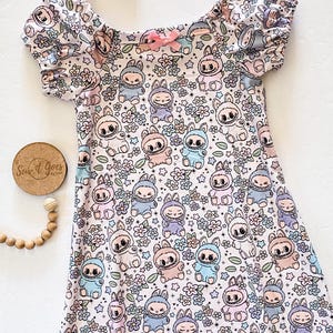Adorable Labubu monster dress, toddler summer dress, girls dress, baby gift, toddler gift, summer dress