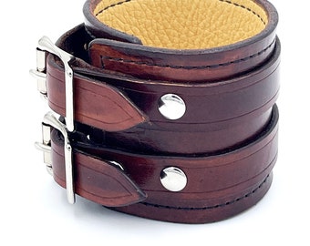 Mahogany Leather Cuff Bracelet for Men – Handmade Wristband