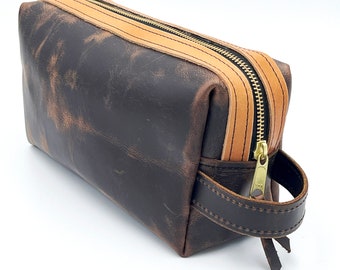 Personalized Leather Dopp Kit, American Full Grain Toiletry Bag