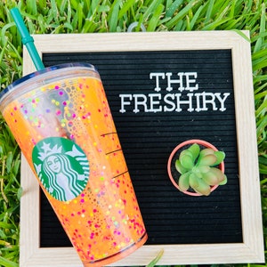 Orange Sherbert, glitter Snowglobe Tumbler, 16 oz Grande, Ready to ship, gift