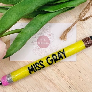 Pencil, Teacher, Glitter, Personalize, Customize, Cute, Resin, Resin Art, Resin pen, Refillable,