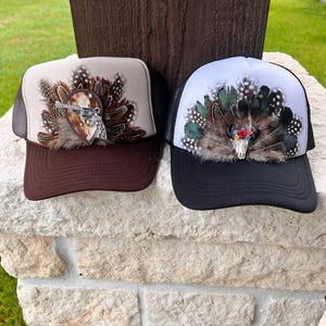 Feathered trucker hat, decorated trucker hat, western, turquoise, concho, rodeo hat, country concert, cowgirl hat, trendy, cute, gift idea