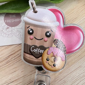 Coffee & Donuts, Cute, id, Badge reel, Keychain, credential holder, Bookmark, Page holder, Paperclip, Glitter, Resin