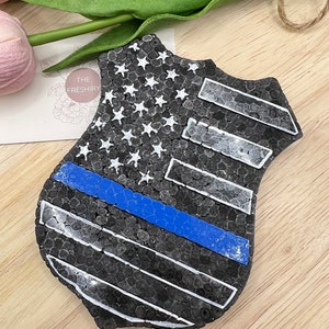 Badge, flag, police, law enforcement, thin blue Line, green line, yellow line, Freshie, Car Freshies, Aroma Beads, car candle, car scen
