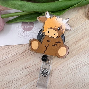 Highland Cow, School, Teacher, id, Badge reel, Keychain, credential holder, Bookmark, Page holder, Paperclip, Glitter, Resin