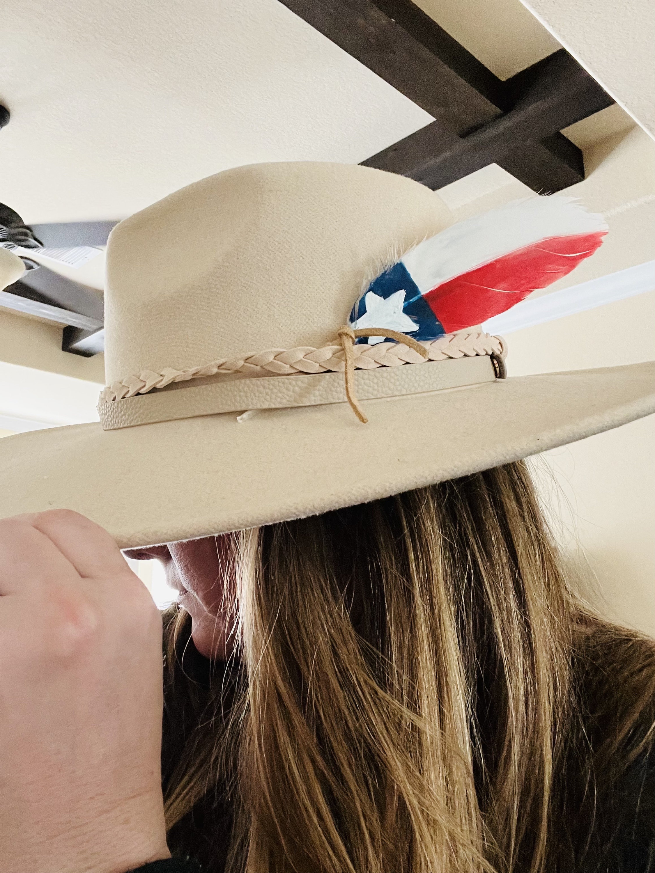 Handpainted Hat  DAYDREAMER w/ Feather Hat feathers - Burnt Orange - Withered Whimsy main image 2