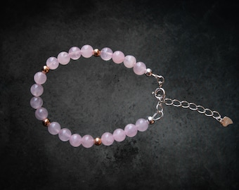 Rose Quartz Bracelet, Gemstone and 14K Rose Gold Filled Bracelet, Healing Bracelet,  Stacking Bracelet