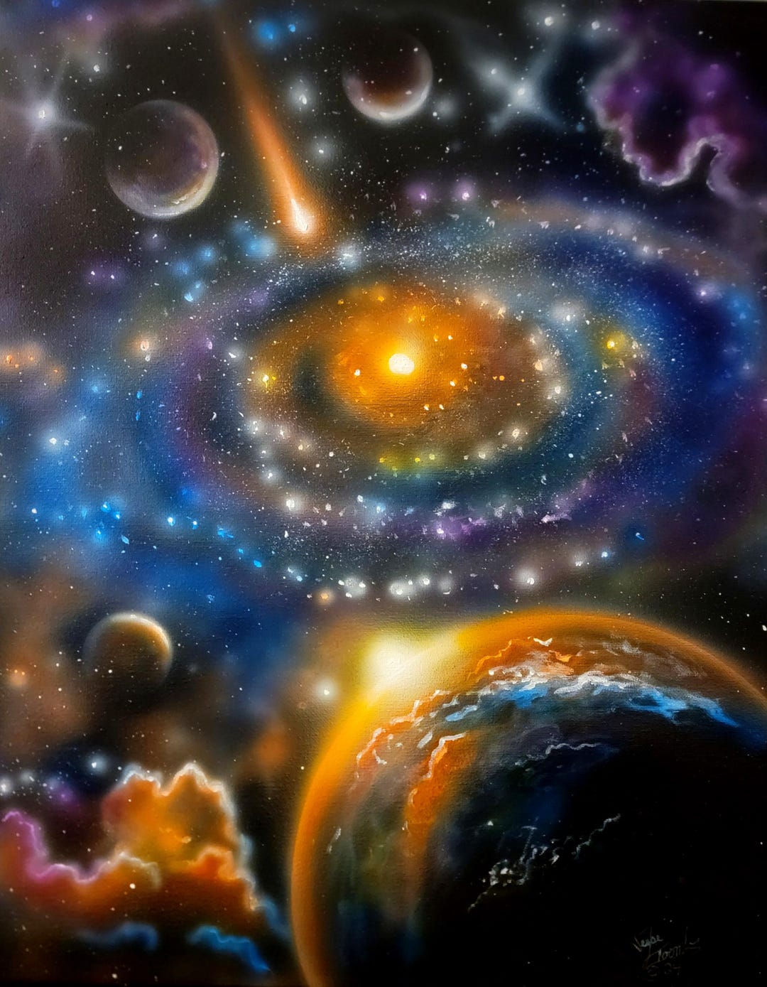 Original Painting Galaxy Wall Art Acrylic Painting On 16x20 Stretched 