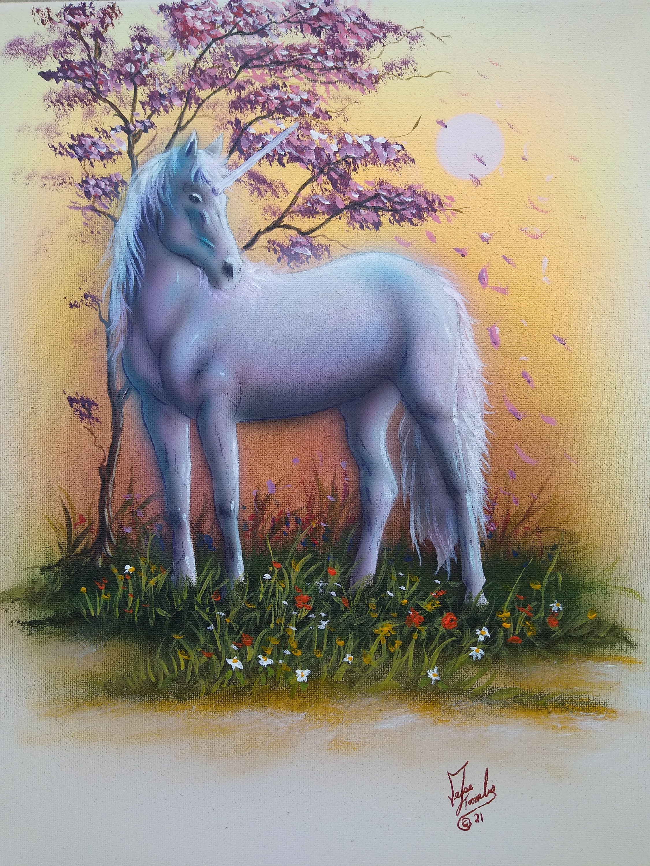 Original-Gemälde-Wand-Kunst Einhorn Frieden Landschaft | Etsy