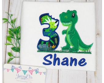 Dino Birthday Shirt: Embroidered Dinosaur Number, Personalized Boy Shirt