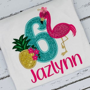 Flamingo Birthday Shirt/ Flamingo Glitter Birthday Shirt/ Pineapple Birthday Shirt/Hawaiian Tropical Theme Party