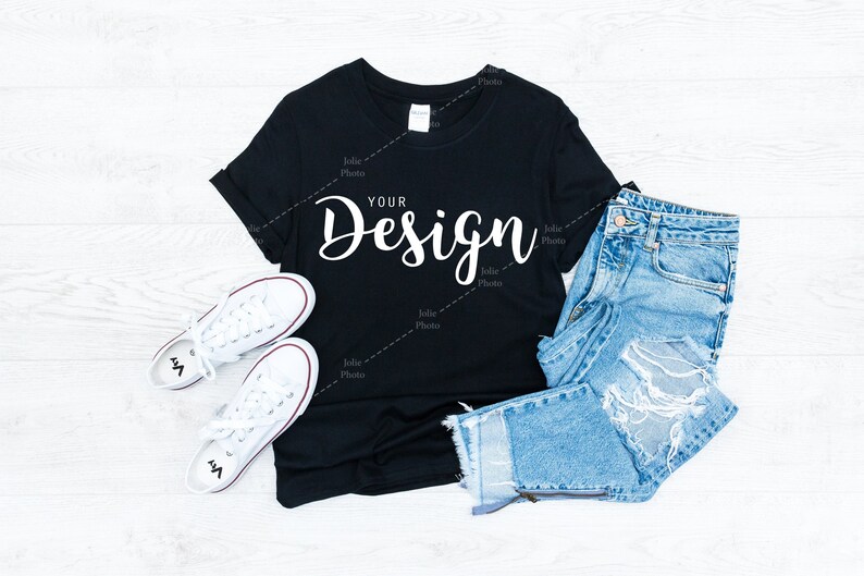 Download Gildan 64000 Softstyle Black T-shirt Mockup Unisex Tee ...