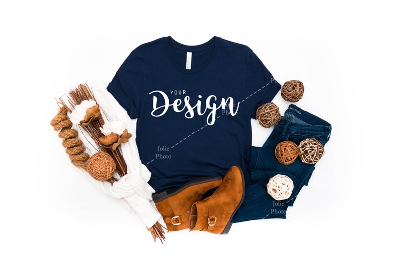 Download Bella Canvas 3001 Navy Blue T-shirt Mockup for Fall Unisex ...