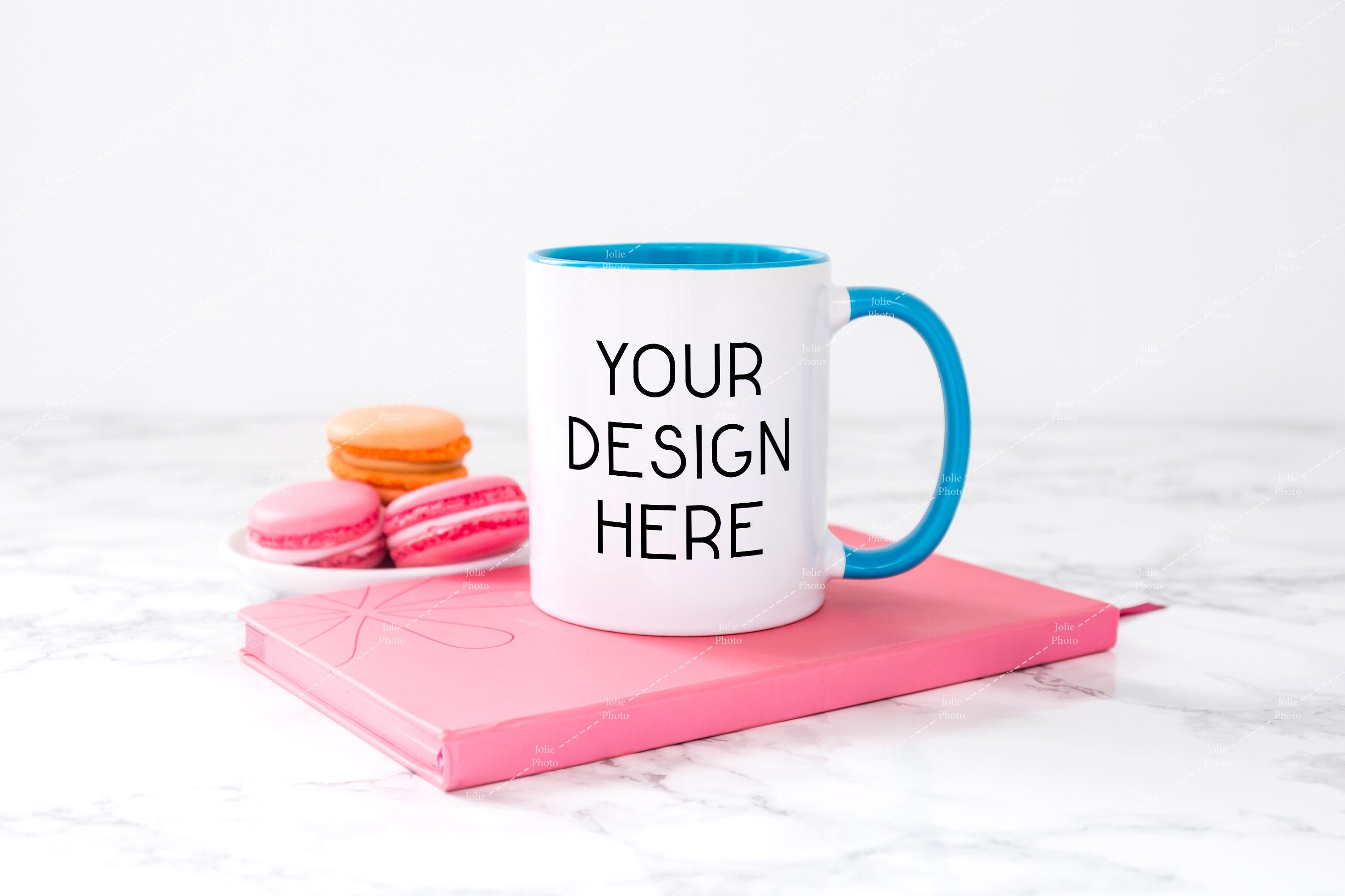 Download Mug Mockup 11 Oz Blank White Coffee Cup Blue Handle Macaroons Etsy