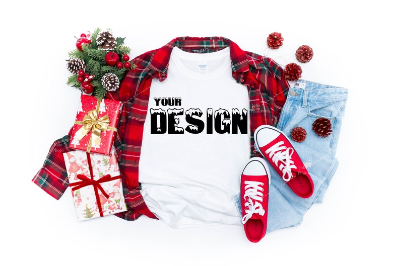Download Gildan 64000 Softstyle White T-shirt Mockup for Christmas ...