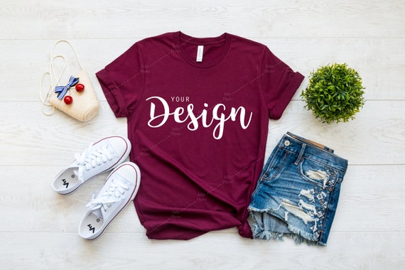 Bella Canvas 3001 Maroon T Shirt Mockup Unisex Tee Mock Up Etsy