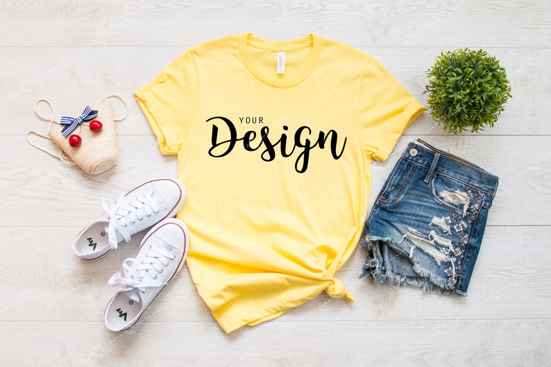 Download Bella Canvas 3001 Yellow T-shirt Mockup Unisex Tee Mock up ...