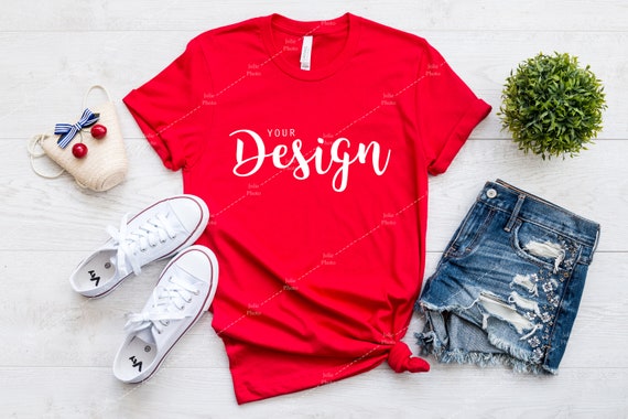 Bella Canvas 3001 Red T Shirt Mockup Unisex Tee Mock Up Flat Etsy